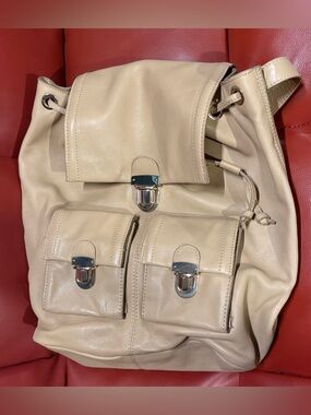 Accessorize Beige Flap Backpack with Front Pockets